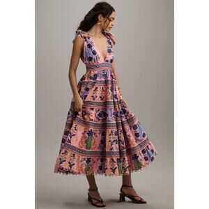 Farm Rio Seashell Tapestry Sleeveless Midi Dress